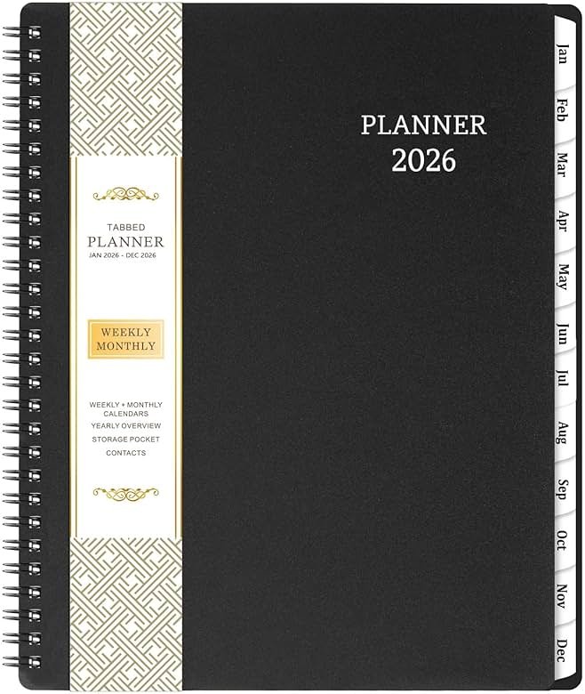 BooQool Planner 2026-2027 for Office, School, Home - Spiral Bound Academic Monthly Weekly Calendar July 2026 - June 2027 Organizer with To Do List, Tabs & PP Cover 8" x 10" - Product Image