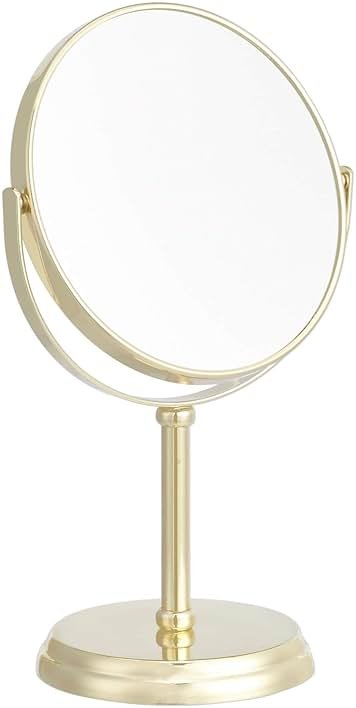 Amazon Basics 360° Rotation Double Sided Vanity Mirror, 1X/5X Magnification, Tabletop Mount, Iron Frame, 7.2"L x 4.92"W, Gold - Product Image