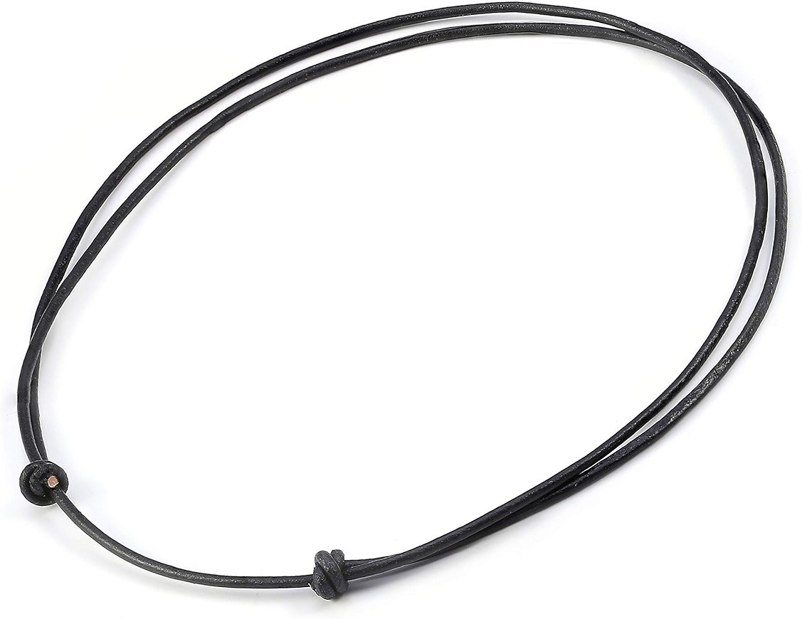 Premium Black Leather Cord Choker Necklace Double Knotted Adjustable Natural Cowrie Shell Necklace for Women Men - Product Image