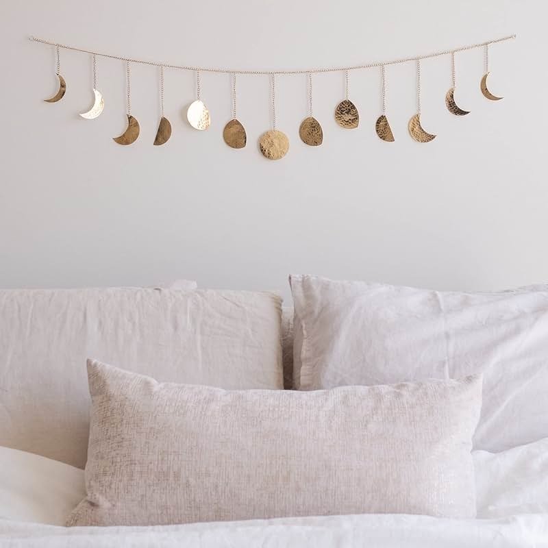 BASE ROOTS Moon Phase Wall Decor, Celestial Décor, Moon Décor & Boho Wall Décor, Gold Wall Art for Bedroom & Living Room, Bohemian Wall Decor, Handmade Hammered Metal 36" 13 Phases Moon Wall Decor, Gift for Women & Kids - Product Image