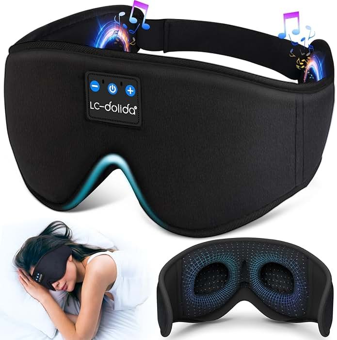 LC-dolida Sleep Headphones, 3D Sleep Mask Bluetooth Wireless Music Eye Mask, Sleeping Headphones for Side Sleepers Sleep Mask with Bluetooth Headphones Ultra-Thin Stereo Speakers Perfect for Sleeping - Product Image