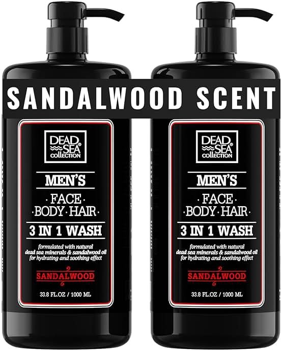 Dead Sea Collection Sandalwood Men’s Body Wash – 3 in 1 Body Wash for Men for Hair, Face & Body – Moisturizing Shower Gel with Dead Sea Minerals – Pack of 2 (33.8 fl oz each) - Product Image