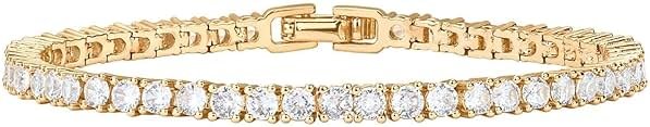 PAVOI 14K Gold Plated 3mm Cubic Zirconia Classic Tennis Bracelet | Gold Bracelets for Women - Product Image
