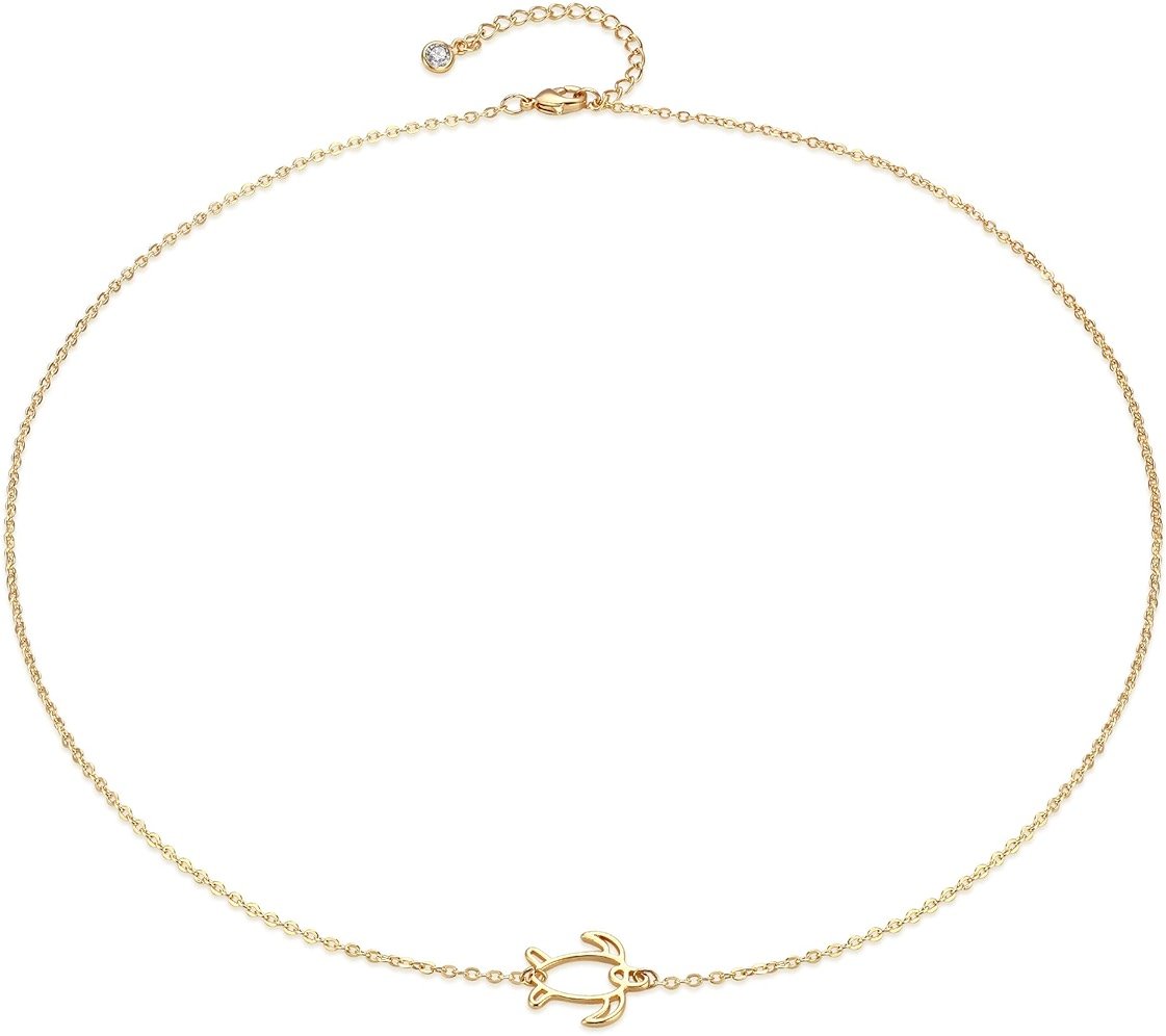 MEVECCO Gold Dainty Turtle Necklace for Women,14K Gold Plated Cute Tiny Boho Sea Tortoise Pendant Necklace - Product Image
