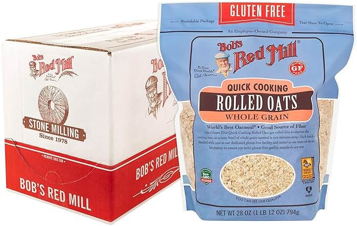 Bob's Red Mill Gluten Free Quick Cooking Rolled Oats, 28oz (Pack of 4) - Gluten Free, Non GMO, Whole Grain, Vegan, Kosher - Product Image