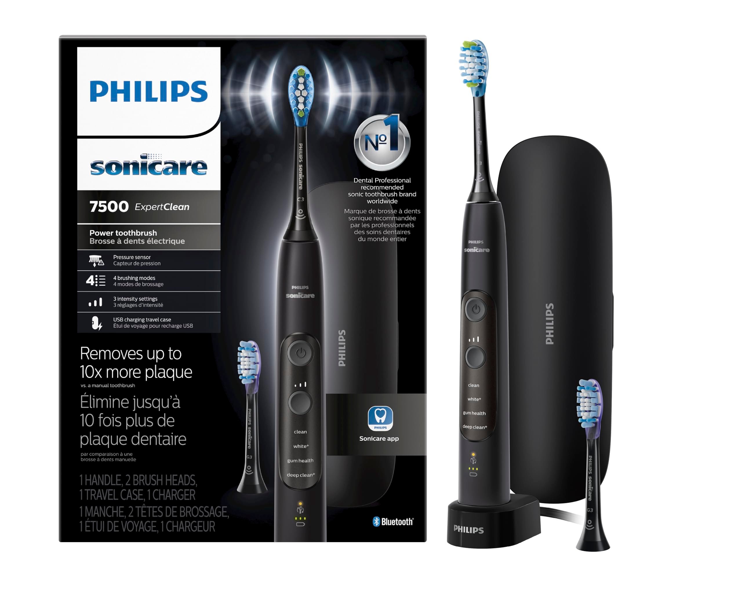 Philips Sonicare ExpertClean 7500 Black, Rechargeable Electric Power Toothbrush, HX9690/05 - Product Image
