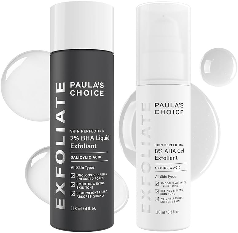 Paula's Choice SKIN PERFECTING 8% AHA Gel Exfoliant & 2% BHA Liquid Duo - Facial Exfoliants for Blackheads, Enlarged Pores, Wrinkles, and Fine Lines w/Glycolic and Salicylic Acid - Product Image