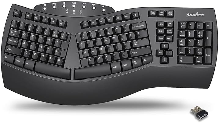 Perixx Periboard-612B Wireless Ergonomic Split Keyboard with Dual Mode 2.4G and Bluetooth Feature, Compatible with Windows 11 and Mac OS X System, Black, US English Layout - Product Image