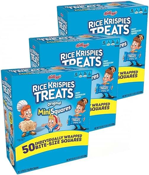 Kellogg's, Rice Krispies Treats Crispy Marshmallow Mini-Squares, Original, Single Serve, Display Box Caddy, 0.39 oz Bars (50 Count) - pack of 3 - Product Image