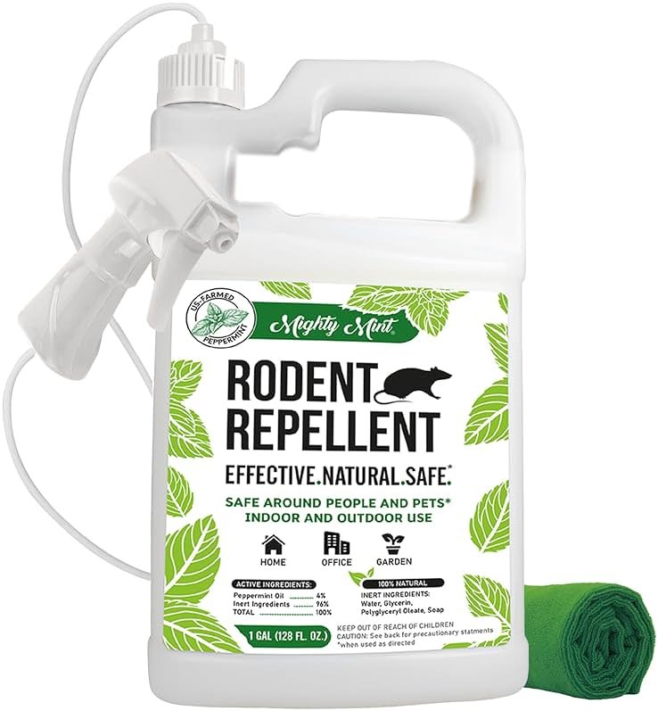 Mighty Mint Peppermint Oil Rodent Repellent Spray with Microfiber Cloth – Natural Indoor & Outdoor Control for Mice and Rats – Plant-Based, Extra-Strong Formula - 1 Gallon (128 oz) - Product Image