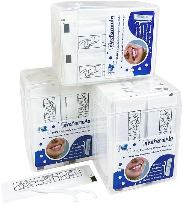 200 Count Individually Wrapped Dental Floss Picks - Travel Flossers for Teeth Cleaning and Oral Care - Ideal Travel Size Toiletries, Wedding Basket Supplies and Guest Bathroom Essentials - Product Image