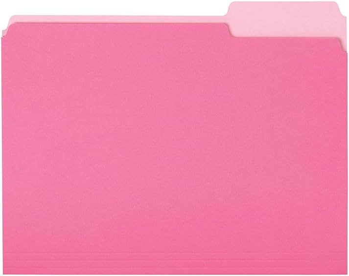 Amazon Basics File Folders for Organization, Letter Size, 1/3 Cut Tab, Pink, 36-Pack - Product Image