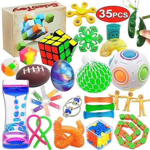 Scientoy Fidget Toy Set, 35 Pcs Sensory Toy for ADD, OCD, Autistic Children, Adults, Anxiety Autism to Stress Relief and Anti Anxiety with Motion Timer, Perfect for Classroom Reward with Gift Box - Product Image