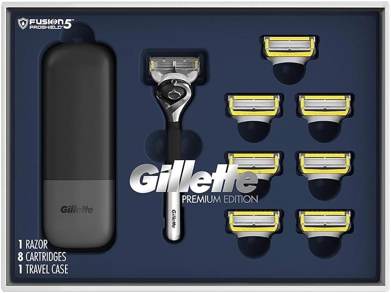 Gillette ProGlide Shield Premium Edition Razors for Men, 1 Gillette Razor, 8 ProShield Razor Blade Refills, 1 Travel Case - Product Image