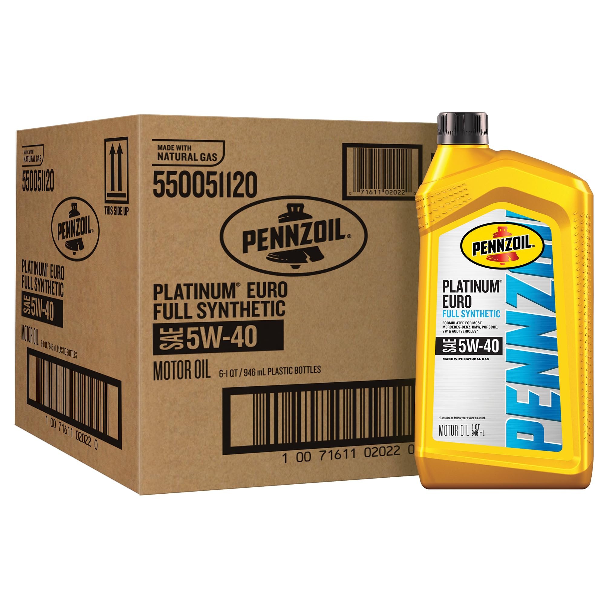 Pennzoil Platinum Euro Full Synthetic 5W-40 Motor Oil, 1 Quart (6 Pack) - Product Image