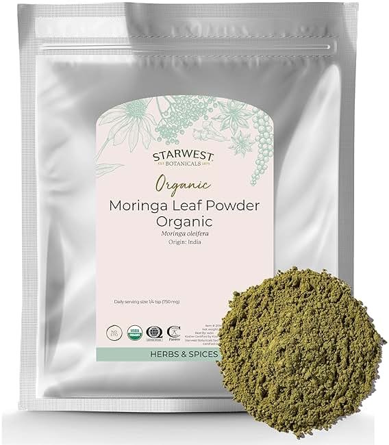 Starwest Botanicals Organic Moringa Leaf Powder - Natural Green Superfood Powder for Tea, Juice, & Smoothies, Certified Kosher, Non GMO - Bulk 1 lb Bag - Product Image