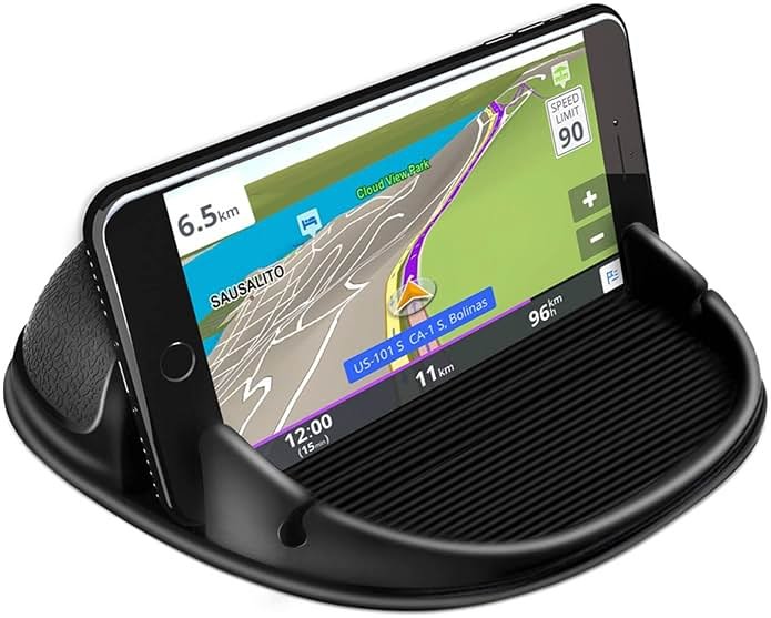 Loncaster Car Phone Holder, Car Phone Mount Silicone Car Pad Mat for Various Dashboards, Slip Free Desk Phone Stand Compatible with iPhone, Samsung, Android Smartphones, GPS Devices and More, Black - Product Image