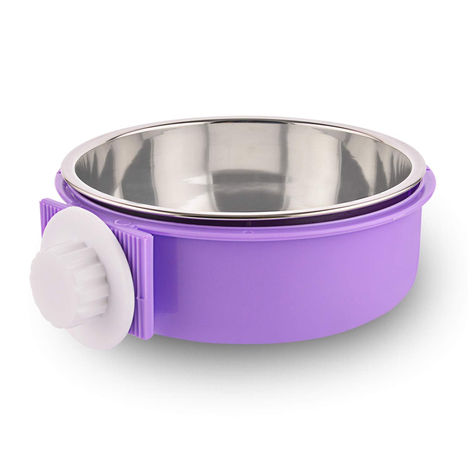 Crate Dog Bowl Removable Stainless Steel Water Food Feeder Bowls Cage Coop Cup for Cat Puppy Bird Pets (Large, Purple) - Product Image