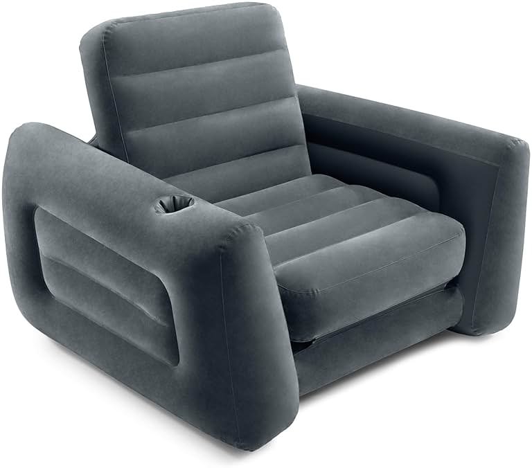 Intex 66551EP Inflatable Pull-Out Chair: Built-in Cupholder – Velvety Surface – 2-in-1 Valve – Folds Compactly – 88" x 46" x 26" - Product Image