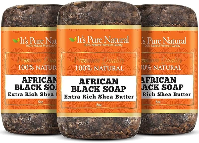 It's Pure Natural Raw African Black Soap Bars Extra Rich Shea Butter (Pack of 3, 15oz Total) – Organic Soap for Acne, Dark Spots & Dry Skin – Face & Body Cleanser – Handmade in Ghana - Product Image