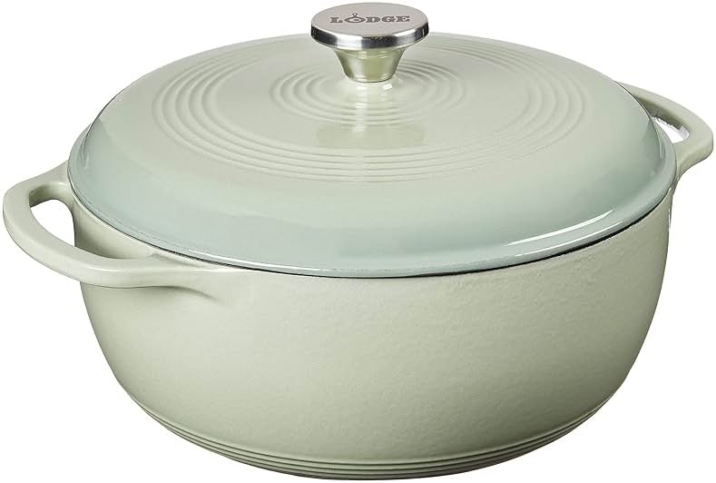 Lodge Essential Enamel Cast Iron Dutch Oven 6 Quarts - Perfect for Bread Baking, Braising, Marinating & Slow Cooking, Features Moisture-Sealing Lid & Dual Handles, Kitchen Essentials, Desert Sage - Product Image