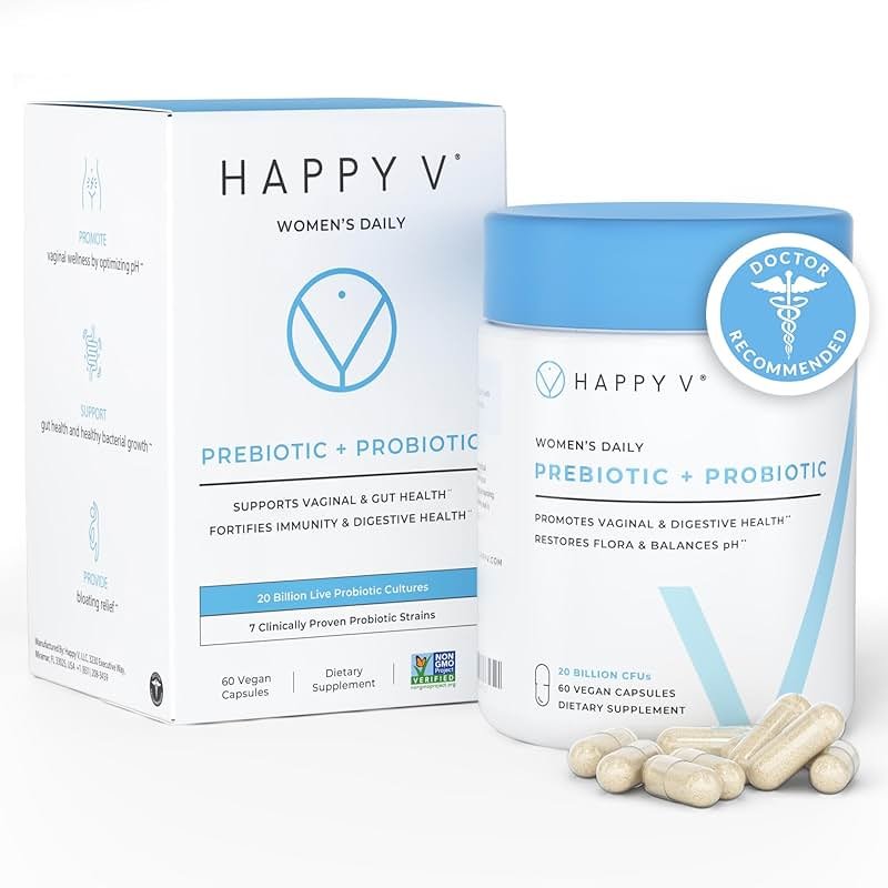 Happy V Dr. Formulated Vaginal Probiotics for Women Odor & Itch Support, Urinary & Gut Health, pH Balance | Womens Daily Probiotic with Patented Prebiotics & Lactobacillus for Feminine Wellness - Product Image