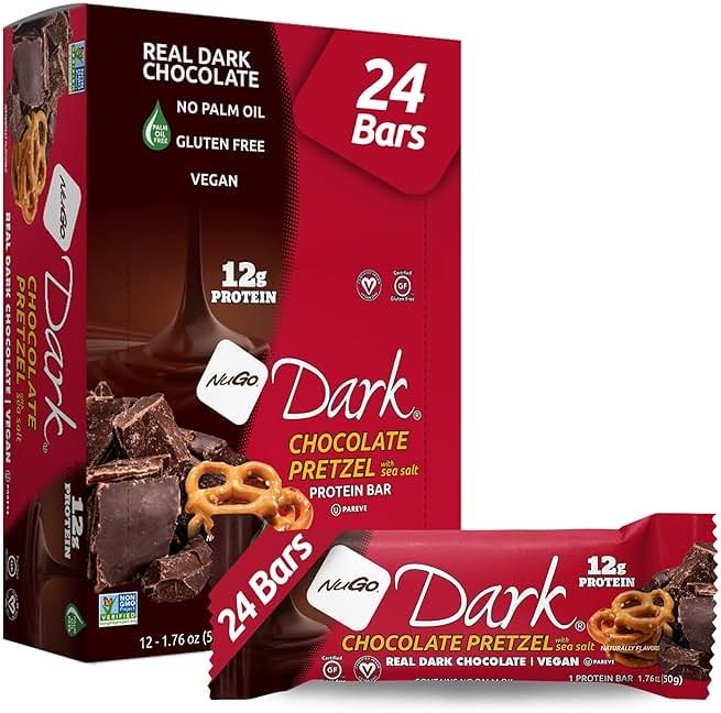 NuGo Dark Chocolate Pretzel with Sea Salt, 12g Protein Bar, Vegan, Gluten Free, Non-GMO, Kosher Pareve, 24 Count - Product Image