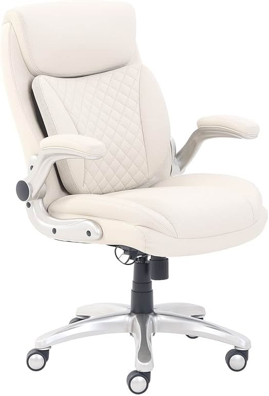 Amazon Basics Ergonomic Executive Office Desk Chair with Lumbar Support, Flip-up Armrests, Adjustable Height, Cream Leather - Product Image