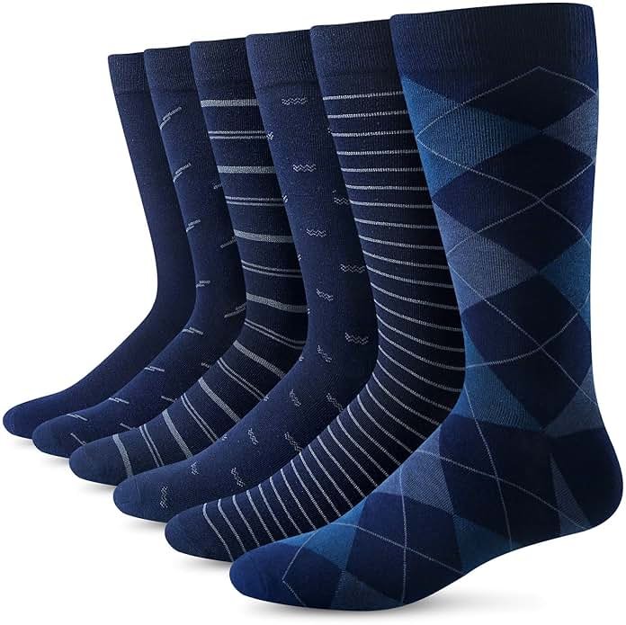 Yousu Mens Dress Socks Business Casual Solid Pattern Cotton Crew Sock 6 Pairs, Gifts for Men Boys Fathers Day Cushioned Work - Product Image