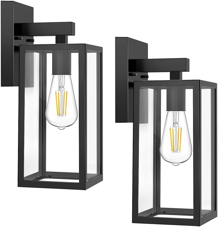 MAXvolador Outdoor Wall Sconce, Exterior Waterproof Wall Lantern Light Fixtures, Black Porch Lights with Toughened Glass Shade, Anti-Rust E26 Socket Front Door Mount Lighting, 2 Pack - Product Image