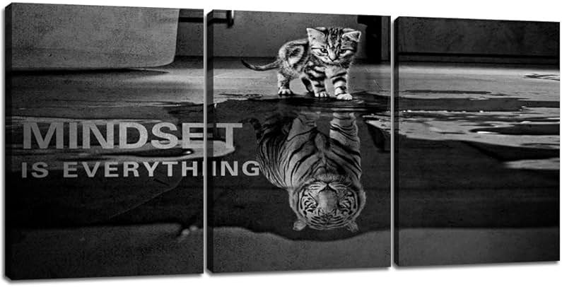 3 Panels Mindset is Everything Motivational Canvas Wall Art Inspirational Entrepreneur Quotes Poster Print Artwork Painting Picture for Framed Home Decoration Living Room office bedroom 36''W x 16''H - Product Image