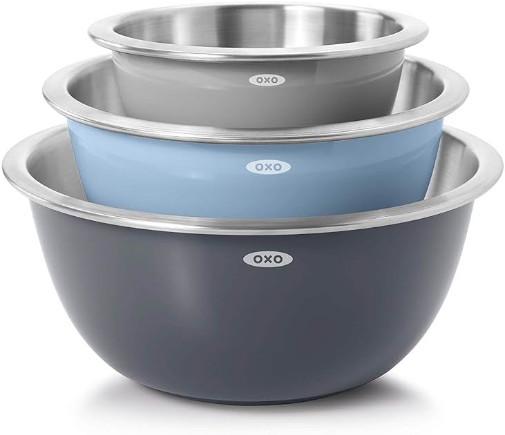 OXO Good Grips 3-Piece Stainless Steel Mixing Bowl Set - Blue/Gray - Product Image