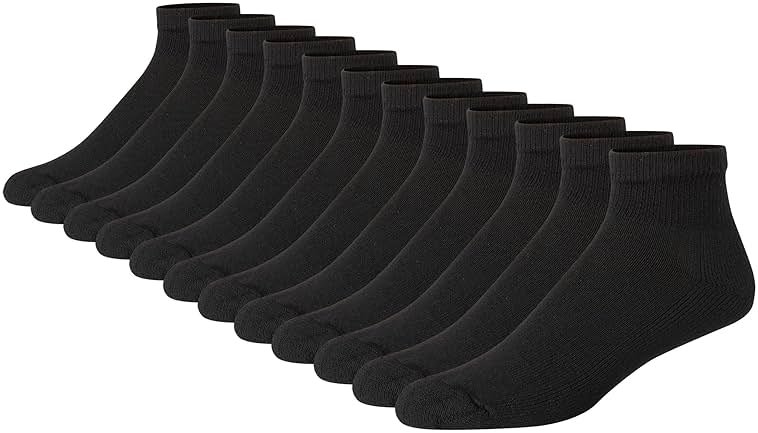 Hanes Men's Double Tough Socks, Crew and Ankle Moisturing Wicking Socks, Black & White, Multi-Packs - Product Image