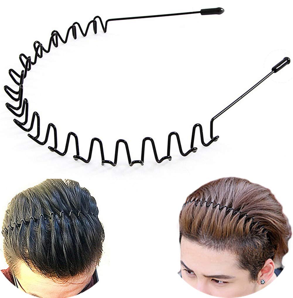 bodbop Metal Hair Band for Men Headband Women Bands Unisex Black Wavy Spring Outdoor Sports Headbands Men's Hoop Clips Accessories Simple Elastic Non Slip Head Headwear - Product Image