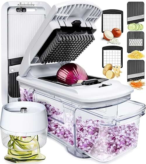 Fullstar XL Vegetable Chopper & Mandoline Slicer – Vegetable, Onion, Potato, Food, Veggie & Fruit Slicer, Dicer & Spiralizer with Pull-Out Catch Tray, Kitchen Gadgets & Gifts (6 in 1, Black/White) - Product Image