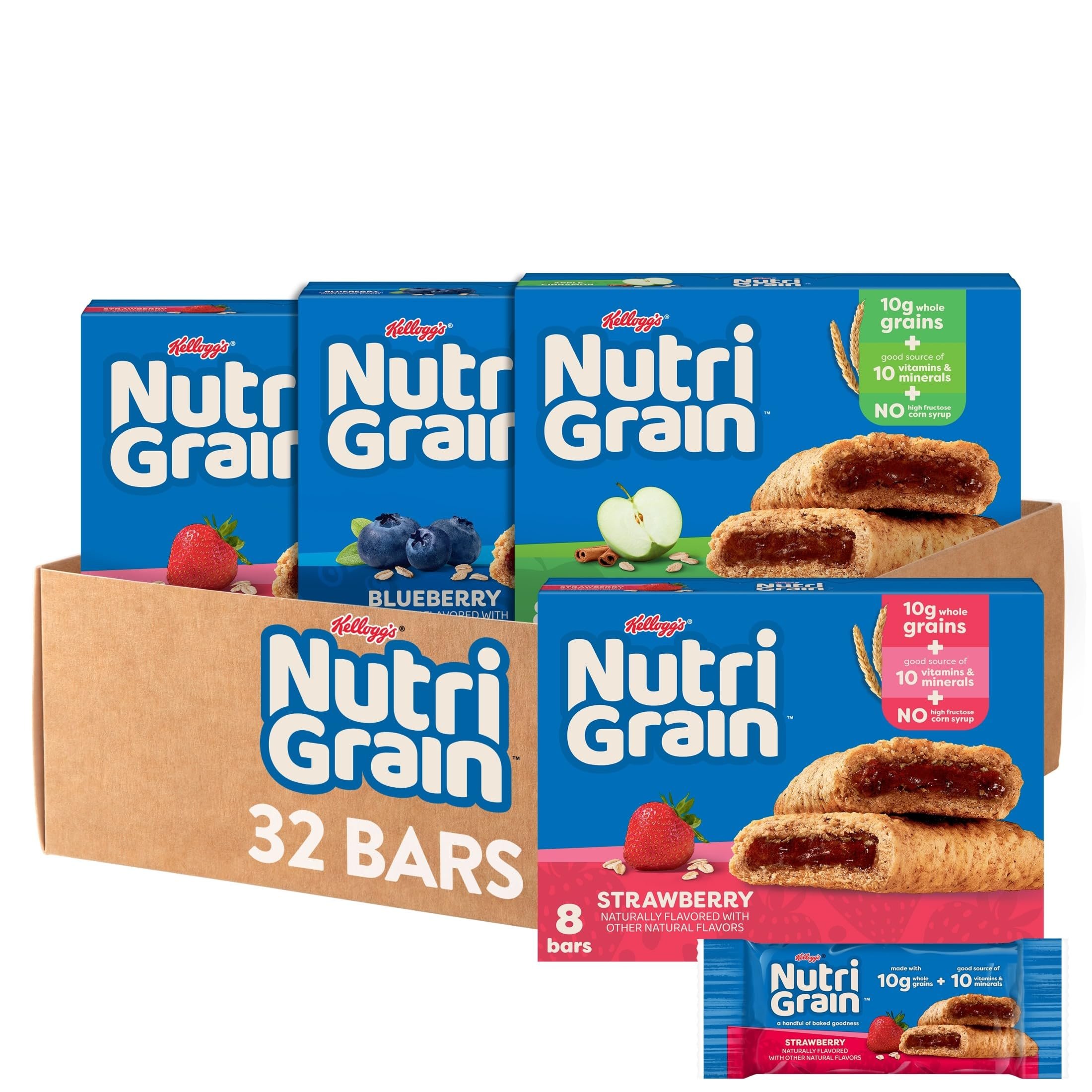 Nutri-Grain Soft Baked Breakfast Bars, Kids Snacks, Whole Grain, Variety Pack (4 Boxes, 32 Count) - Product Image