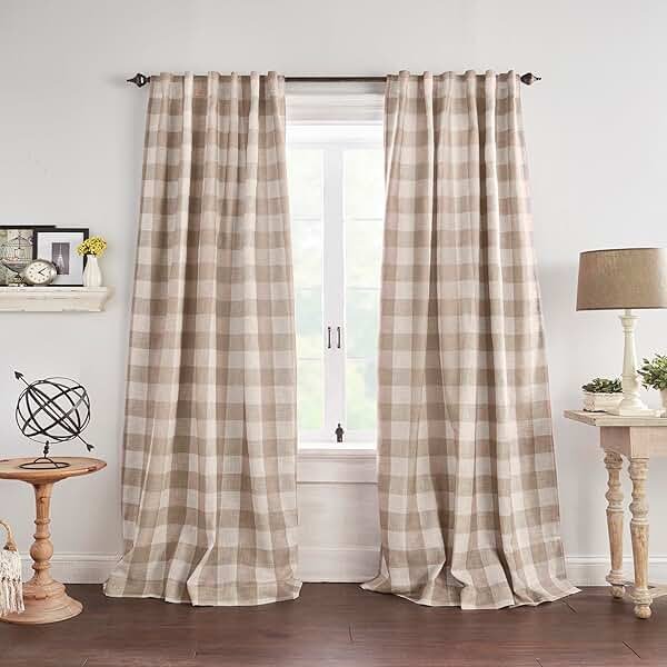 Elrene Home Fashions Farmhouse Living Grainger Buffalo-Check Blackout Window Curtain, Living Room and Bedroom Drape with Rod Pocket Tabs, 52" x 84", Linen, 1 Panel - Product Image