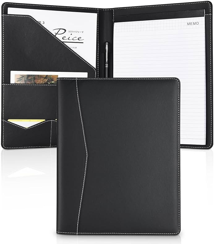 Pacific Mailer Padfolio Portfolio Leather Binder, Interview Legal Document Organizer, Business Card Holder Included Letter Sized Writing Pad [Piano Noir Faux Leather Matte Finish] - Product Image