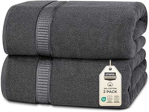 Utopia Towels Jumbo Bath Sheet 2 Piece, 600 GSM, 35 by 70 Inches, 100% Ring Spun Cotton, Absorbent and Quick Dry Extra Large Bath Towel, Grey - Product Image