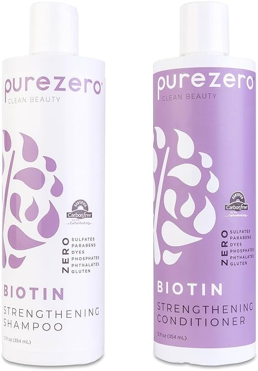 Purezero Biotin Shampoo & Conditioner Set - Anti Thinning Formula - Volumizing, Thicker, Fuller Hair - Zero Sulfates, Parabens, Dyes, Gluten - 100% Vegan & Cruelty Free (12 Fl Oz (Pack of 2)) - Product Image