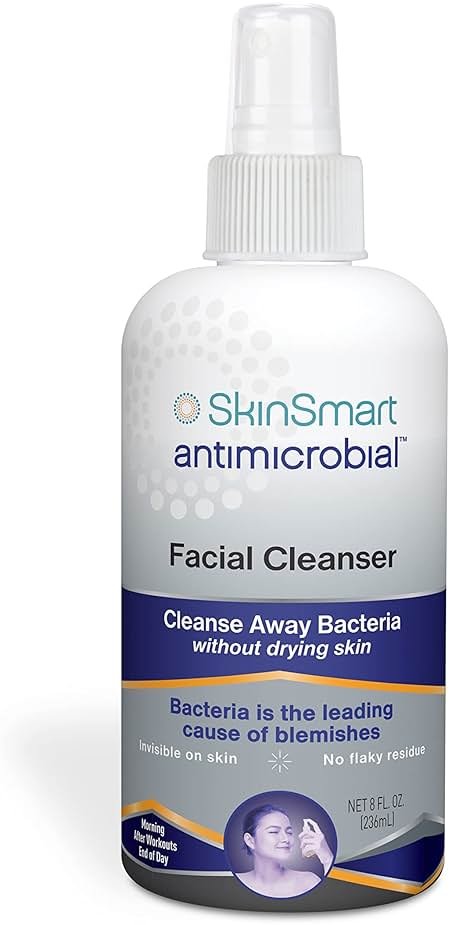 SkinSmart Antimicrobial Facial Cleanser for Breakouts & Blemishes; Hypochlorous Acid Formula Targets Bacteria to Reduce Skin Irritation and Flush Pores Clean, 8 oz Spray, All Ages & All Skin Types - Product Image