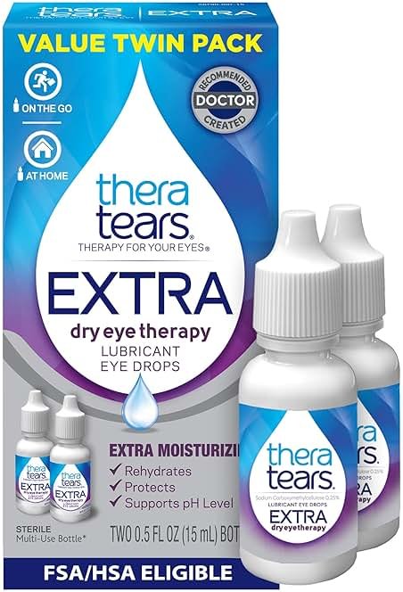 TheraTears Extra Dry Eye Therapy Lubricating Eye Drops for Dry Eyes, 0.5 fl oz Bottle, 2 Count(Pack of 1) - Product Image