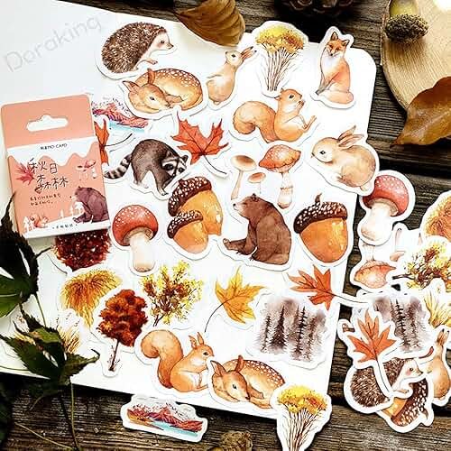 Small Scrapbooks Laptop Stickers, Doraking 46PCS Boxed Cute Autumn Style Stickers for Laptop, Scrapbooking, Suitcase (Autumn Forest, 46PCS/Box) - Product Image