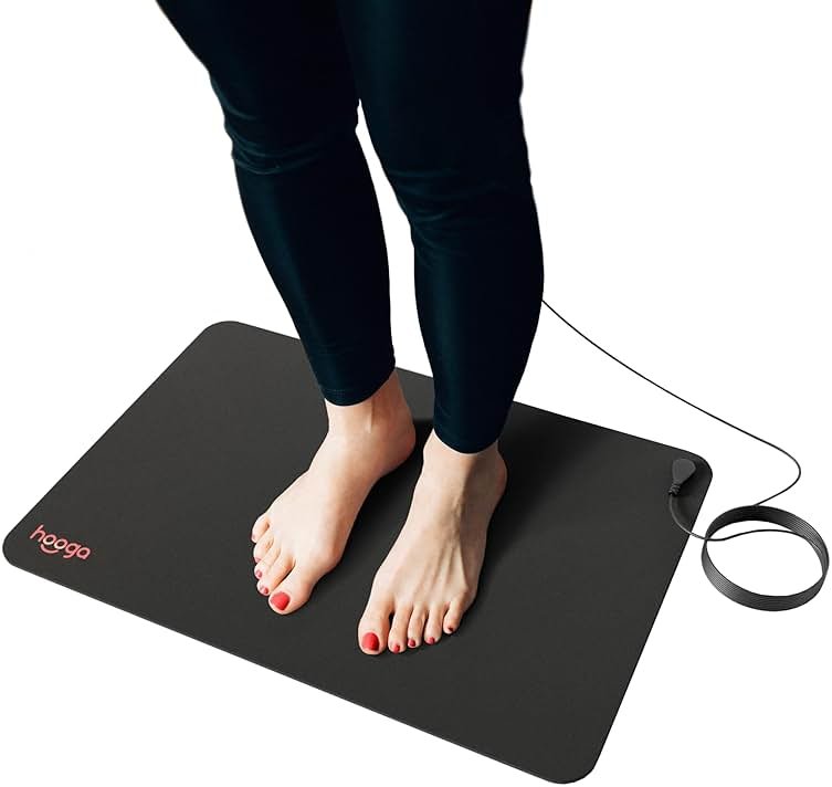 hooga Grounding Mat for Feet, Desk & Floor | Sleep, Stress Relief & Muscle Relaxation | 24"x16" Conductive Carbon Pad | 15 Ft Cord | Non-Slip Rubber Backing | Indoor Grounding Mat - Product Image