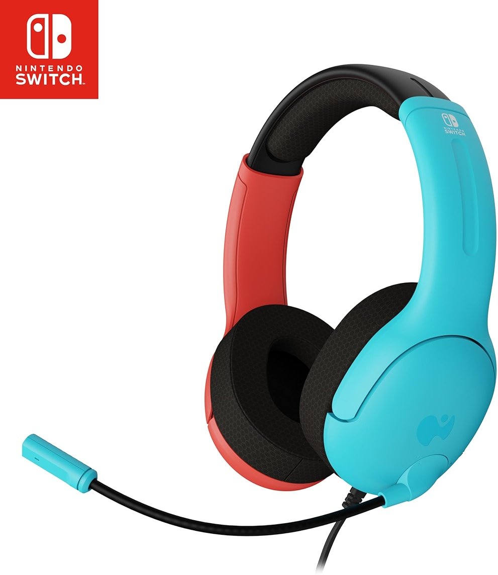 PDP Gaming LVL40 Airlite Stereo Headset for Nintendo Switch/Lite/OLED - Wired Power Noise Cancelling Microphone, Lightweight Soft Comfort On Ear Headphones (Mario Neon - Red & Blue) - Product Image