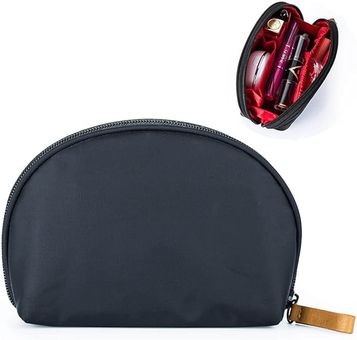 Hekyip Half Moon Cosmetic Bag, Travel Makeup Pouch, Portable Waterproof Cosmetic Pouch for Girls Women, Small (INNER RED) - Product Image