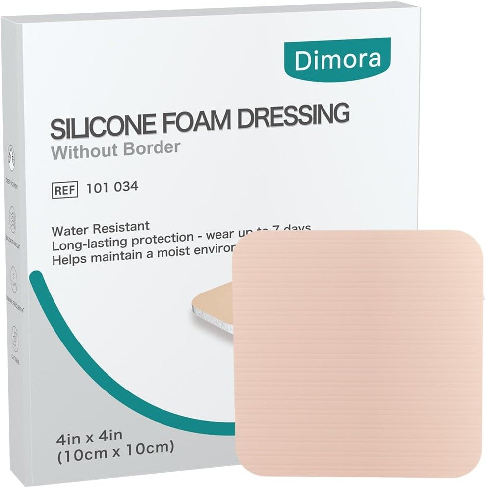 Dimora Silicone Foam Dressing Without Border 4"x 4" Highly Absorbent Adhesive Wound Bandage Cuttable Pads First Aid Bandage for Wound Care 5 Pack - Product Image