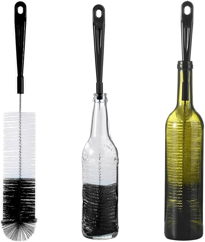 ALINK 3-Pack Long Black Bottle Cleaning Brush for Narrow Neck Beer/Wine/Flask/Thermos/Sport Well, Brewing Bottle Cleaner, 16 Inches - Product Image