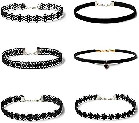 Maxforever 6 PCS Necklaces Black Velvet Choker Set Classic Gothic Tattoo Lace Chokers - Product Image