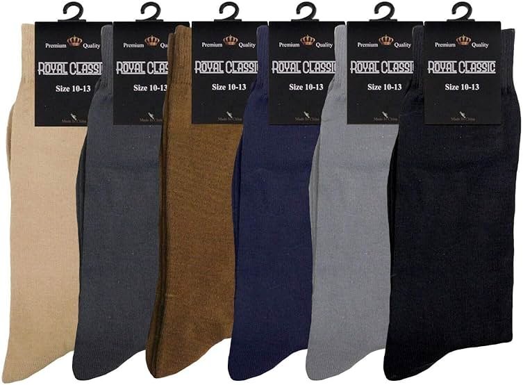 Royal Classic MENS DRESS SOCKS MIX ASSORTED COTTON BLEND SOCKS 6 PAIRS FORMAL SOLID COLORS CREW SOCKS 10-13 - Product Image